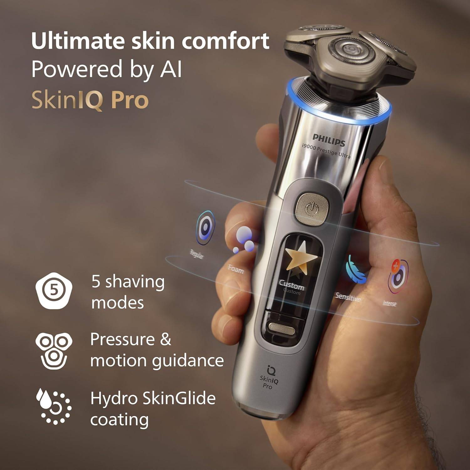 Philips i9000 Prestige Ultra Shaver XP9404/31 | Wet & dry | Ultimate close, comfortable shave | 5 modes | Quick clean system | Light-up charging stand | 60 min cordless | Travel case